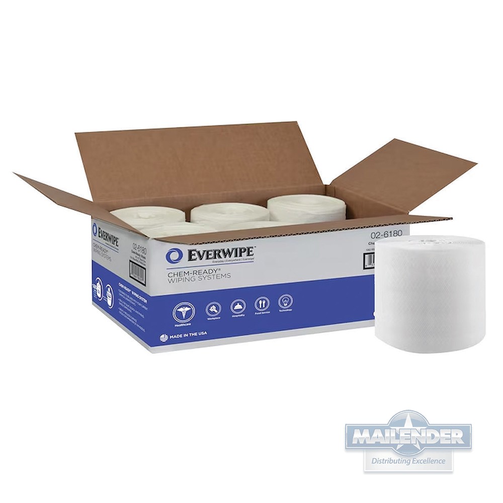 EVERWIPE CHEM-READY REFILL WIPING ROLLS WHITE 6/180