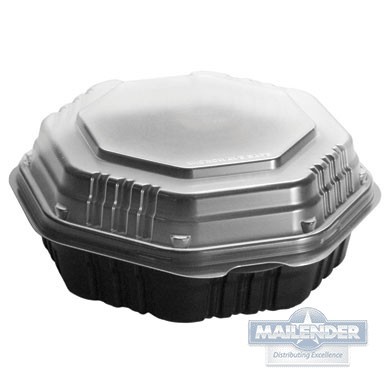 CREATIVE CARRYOUTS OCTAVIEW 7.5" HINGED LID CONTAINER BLACK/CLEAR 100/CA