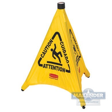 POP-UP SAFETY CONE 20" YELLOW CAUTION/WET FLOOR MULTI-LINGUAL