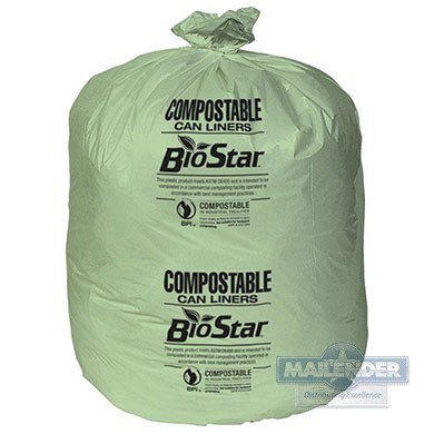 38"X58" 1.0 MIL 60 GAL BIO GREEN COMPOSTABLE CAN LINER