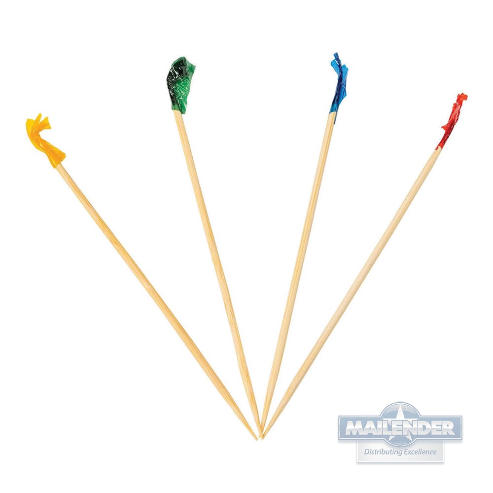 4" BAMBOO CLUB FRILL TOOTHPICK ASSORTED COLORS 10,000/CA